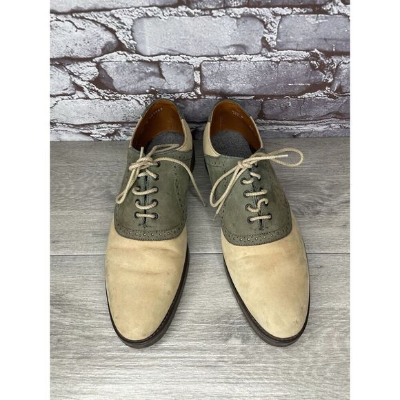 Vibram Gumlite Beige Green Leather Oxfords Brogue Shoes Men Sz 8.5M US/42EU - Picture 11 of 16